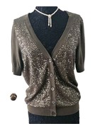 Talbots Large Lavish Sequined V Neck Front Button Short Sleeve - $22.80