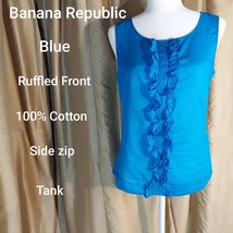 Banana Republic Blue Front Ruffled Side Zip 100% Cotton Tank Top Size 6 - £6.43 GBP