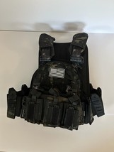 Adjustable Size Tactical Plate Carrier Vest  Black Camo Fits 10X12 Armor Plates - £74.67 GBP