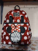 NWT Disney Parks Loungefly Red Minnie Mouse Sequin Headband Holder backpack - $65.45