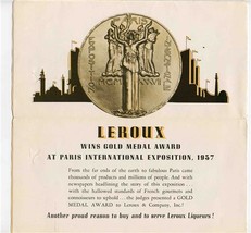 Leroux &amp; Co. Cordials Advertising 1937 Gold Medal Paris International Ex... - $87.12