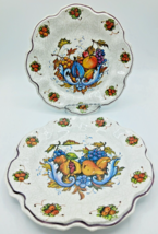 Vintage Mebel Melamine Fruit Harvest Scalloped 8&quot; Plate Set of 2 Made in Italy - £11.04 GBP