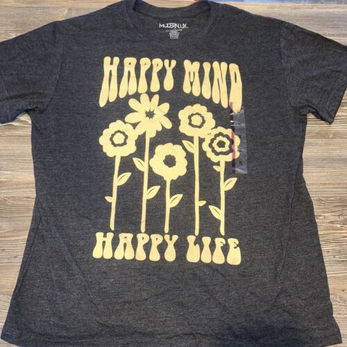 NWT Women’s “Happy Mind Happy Life” Graphic T Shirt, Gray, XL. New. 3 - $12.86