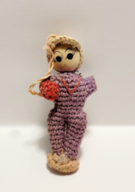 Antique 1950s Japanese Doll 3&quot; Crochet Ornament Amigurumi 03 - £22.19 GBP
