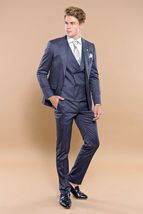 Men 3pc European Vested Suit WESSI by J.VALINTIN Extra Slim Fit JV17 Navy Blue image 10