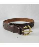 Mens Genuine Leather Belt 34 Brown Basket Weave Braided Solid Brass Buckle - £40.59 GBP