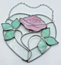Stained Glass Window Panel Hanging Sun Catcher 8x7 Rose Vintage Large - £31.58 GBP