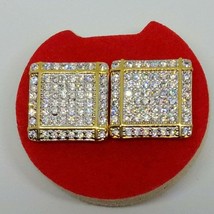 2Ct Rond Simulé Cluster Diamant Boucles D&#39;Oreilles 14K or Jaune Plaqué - £50.94 GBP