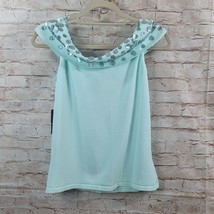 Dolce Cabo Women Top Large Light Blue Neckline Decorated with Pearly But... - $18.50