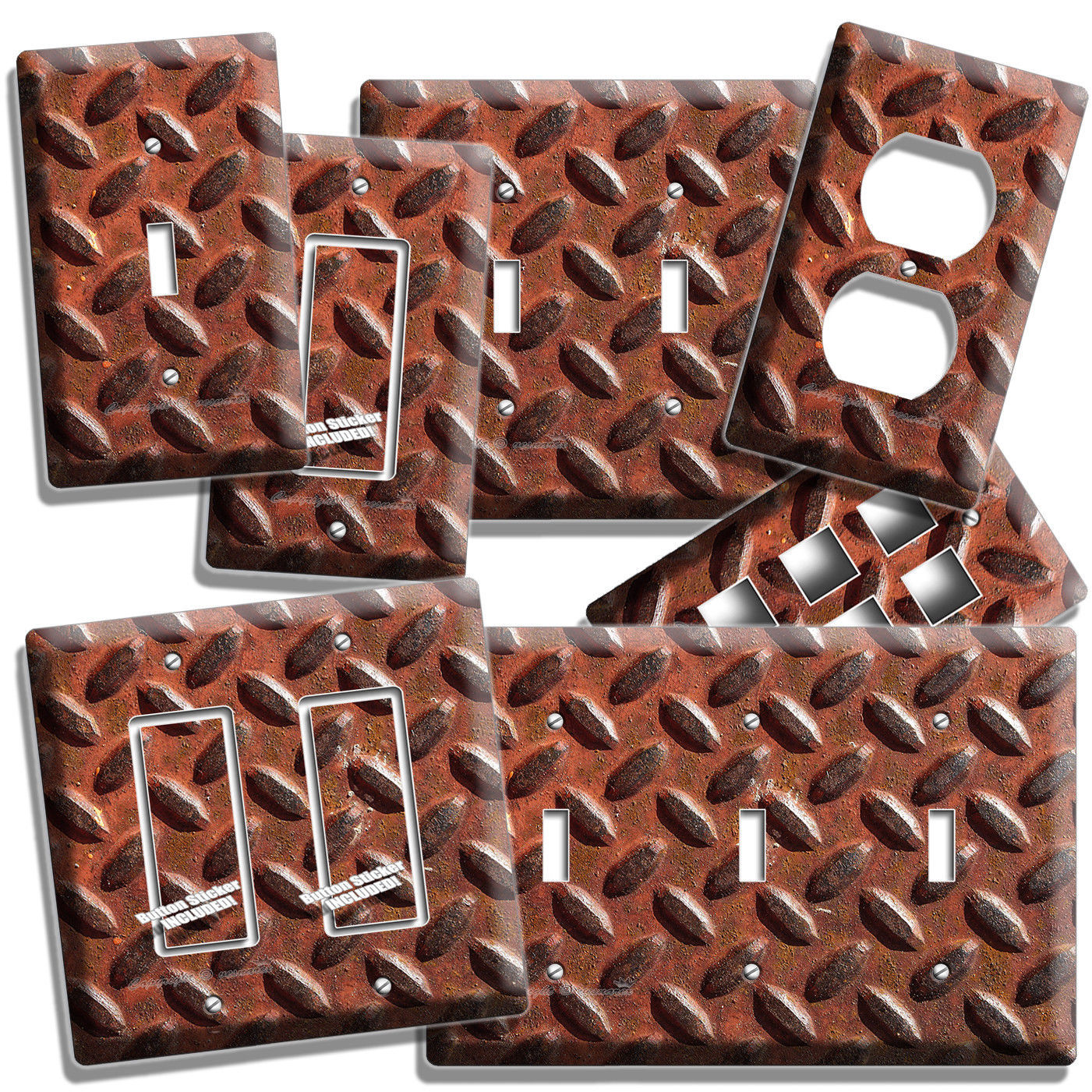 RUSTED INDUSTRIAL DIAMOND METAL LIGHT SWITCH OUTLET PLATE COVERS ROOM HOME DECOR