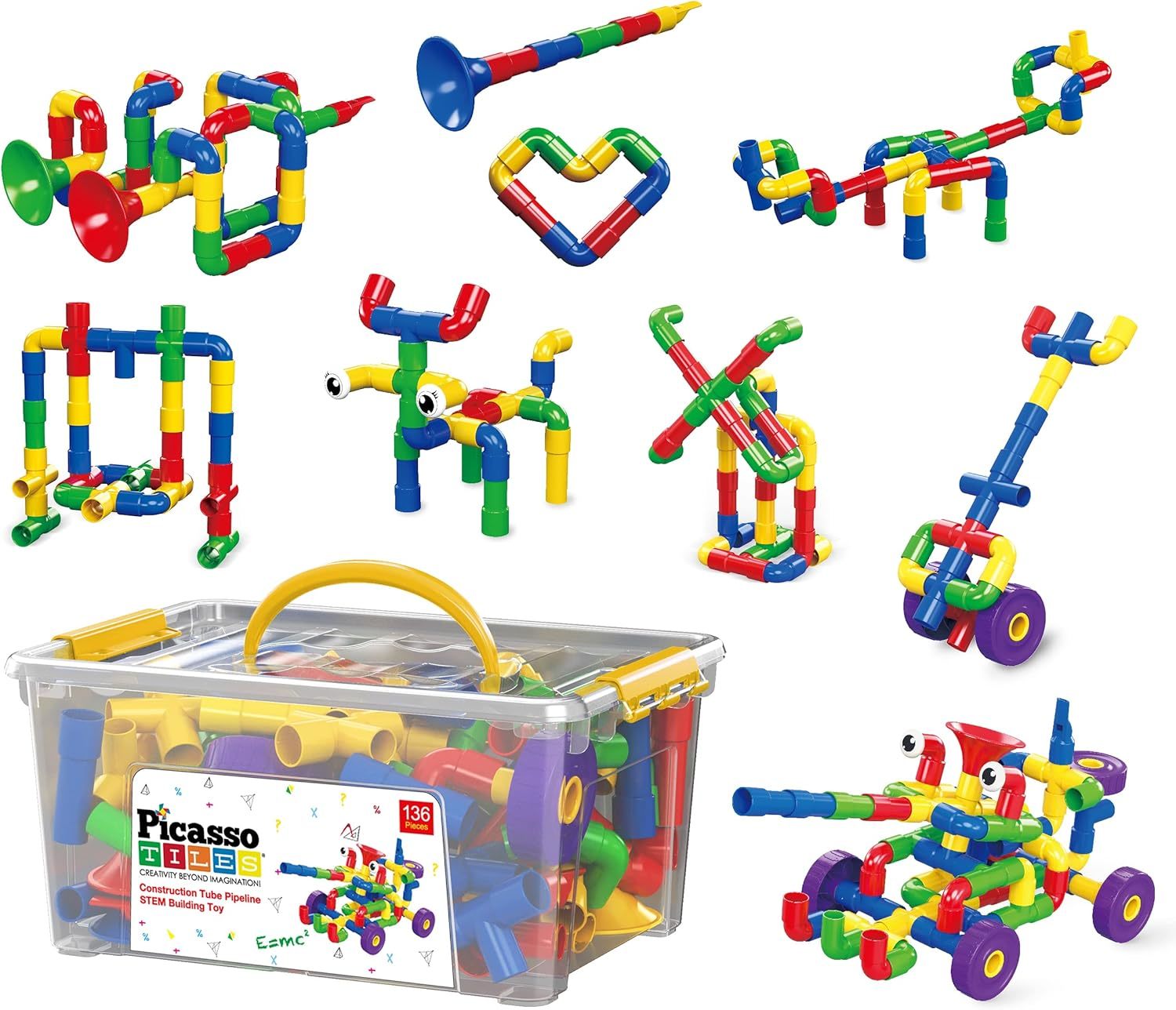 Picassotiles Ptt136 136Pcs Tubular Pipes &amp; Spout Steam, Flute Musical Kit - £28.55 GBP
