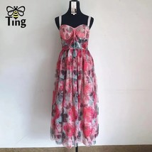 Tingfly Summer High Quality  Rose  Print A Line Party Night Dresses Summer Strap - £78.16 GBP