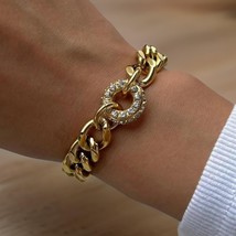 18K gold plated Stainless steel Cuban chain bracelet Zircon Women tarnis... - $446.31 MXN