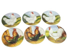 Set of 6 David Carter Brown On the Farm Sakura Rooster 8&quot; Salad Dessert Plates - £35.81 GBP