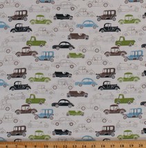 Linen/Rayon Blend Vintage Cars on Off-White Lightweight Fabric by Yard D254.26 - £7.95 GBP