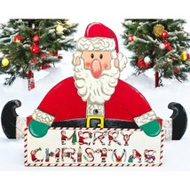 Vintage Santa&#39;s Greeting Merry Christmas Wood Sign House of Lloyd Shelf ... - $21.89