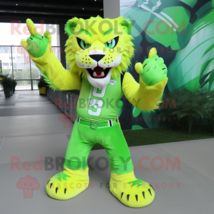 Lime Green Saber-Toothed Tiger mascot costume character dressed with a Flare Jea - $1,249.00