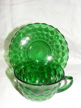 Vintage Anchor Hocking Forest Green Bubble Glass Cup &amp; Saucer Set - $460.95 MXN
