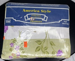Thomson Percale Over 200 Thread Sheets Floral Pattern Full Set Made In USA - $24.00