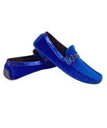 Amali Driving Moccasin Shoe Men&#39;s Size 10 Blue Velvet Swirl Design Bit O... - £34.40 GBP