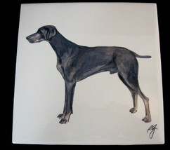 Weimaraner Dog Painted Glazed Art Tile Wall Hanging Artist Signed  - £20.25 GBP