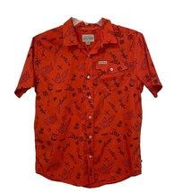 Lucky Brand Orange Novelty Print Button Up Mens Size Large Short Sleeve - $14.00