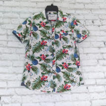 MBX Denim Wear Mens Button Up Shirt Medium Floral Short Sleeve Collared Hawaiian - £15.60 GBP