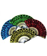 6 SEQUIN EMBROIDERIED HELD HAND FANS novelty 8 inch fan new LADIES acces... - $16.91 CAD