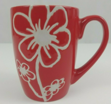 Vintage Red With White Flowers Coffee Cup Mug - $6.78
