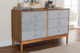 Troy Grey Corduroy and Oak Brown Wood 6-Drawer Dresser - $10,173.57 MXN
