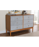 Troy Grey Corduroy and Oak Brown Wood 6-Drawer Dresser - $10,173.57 MXN