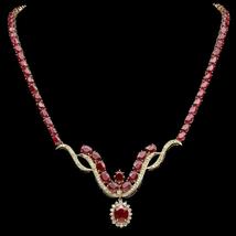 14K Yellow Gold Over 52.8Ct Oval Ruby &amp; Diamond Exclusive Party Necklace 18inch - £225.51 GBP