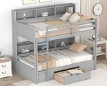 Twin Over Twin Bunk Bed With Built-In Shelves Beside Both Upper And Down... - £688.88 GBP