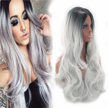 Fashion Long Hair Synthetic Fiber Wigs 1B/Grey Full Density for Women 24inch - £10.22 GBP