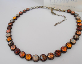 Brown Multi-color Austrian Crystal Filigree Necklace Antique Bronze Jewelry - £76.18 GBP