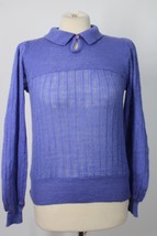 Vtg 70s Unbranded Purple M Acrylic Knit Collared Semi-Sheer Sweater WPL ... - $22.80