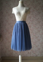 Dusty Blue Midi Tulle Skirt Outfit Women Custom Plus Size Tulle Ball Skirt image 1