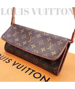 LOUIS VUITTON Monogram Pochette Twin GM Shoulder Bag 2Way Brown Leather ... - $354.99