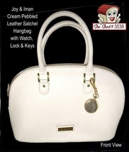 Joy &amp; Iman Cream Pebbled Leather Satchel Hangbag Purse, Watch, Lock and Keys - £79.89 GBP