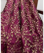 Burgundy &amp; Gold Embroidered Fabric, Dress Bridal Wedding Fabric- NF471 - £9.86 GBP+