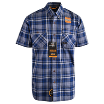 Ariat Men&#39;s Shirt Stonewash Blue Button Plaid Rebar Short Sleeve Woven (489) - £19.79 GBP