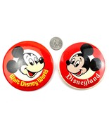 2 Vintage Mickey Mouse Buttons Pin Back Walt Disney World + Disneyland 3... - $21.77