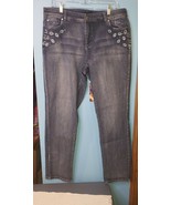 CJ Banks Jeans Blue Denim Embroidered Embelished Rhinestone Women&#39;s sz 14W - £11.37 GBP
