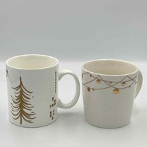 Starbucks Holiday Gold Christmas Coffee (2) Mugs 2012 2014 - $24.18