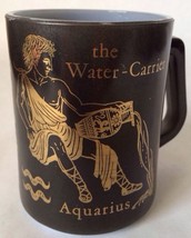 Aquarius Zodiac Mug Federal Milk Glass Heat Proof Black Gold Coffee Made In USA - £15.81 GBP