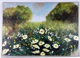 Lynne Heffner: Untitled - Flores En Campo Firmado Pintura Al Óleo en Lienzo 1966 - £946.17 GBP