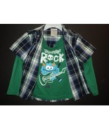 Toughskins Boys Size 3T Monsters Rock Layered Look Long Sleeved Shirt Plaid - £8.00 GBP