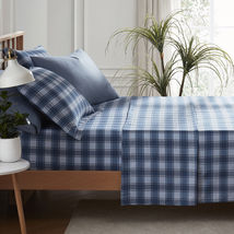 Queen Checker Blue 6pc Bed Sheet Set Hotel Luxury Deep Pocket - £44.69 GBP