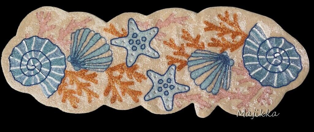 Primary image for Beaded Table Runner Shells Starfish Ocean Nautical 36x14" Beach Summer House