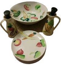Vintage Fruit Design Del Coronado Nasco Japan Set w/2 Cruets Salad Bowl ... - $49.99